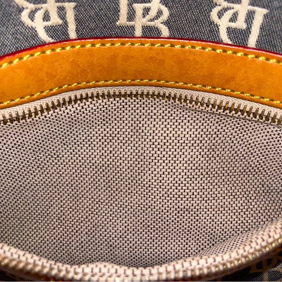 Dooney and Bourke Blue Denim Tan Satchel Monogram with 2 front pockets - Picture 5 of 11